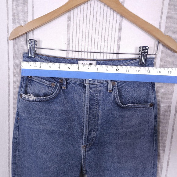 AGOLDE Riley Jeans Womens 26 Blue High Rise Crop Straight Distressed Button Fly - Picture 8 of 12